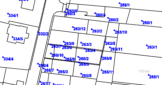 Parcela st. 263/3 v KÚ Mokrá Hora, Katastrální mapa