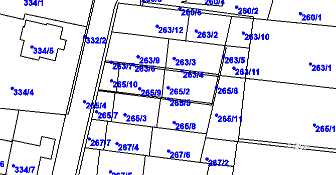 Parcela st. 265/2 v KÚ Mokrá Hora, Katastrální mapa