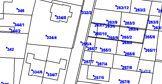 Parcela st. 265/4 v KÚ Mokrá Hora, Katastrální mapa