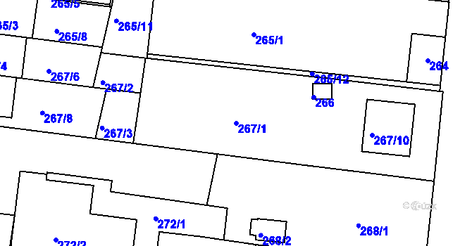 Parcela st. 267/1 v KÚ Mokrá Hora, Katastrální mapa