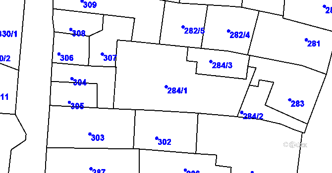 Parcela st. 284/1 v KÚ Mokrá Hora, Katastrální mapa