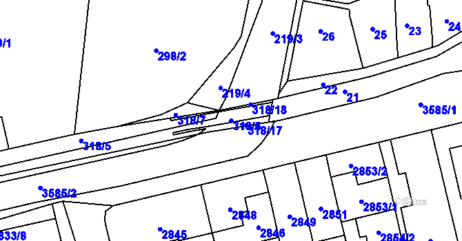 Parcela st. 318/6 v KÚ Mokrá Hora, Katastrální mapa