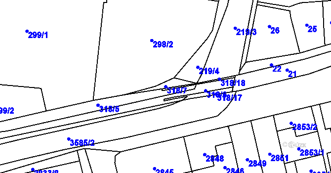 Parcela st. 318/7 v KÚ Mokrá Hora, Katastrální mapa