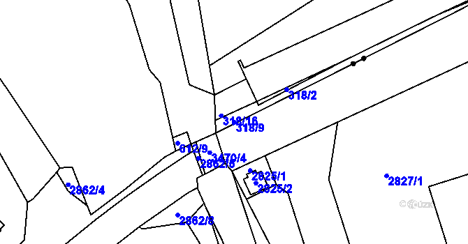 Parcela st. 318/9 v KÚ Mokrá Hora, Katastrální mapa