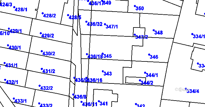 Parcela st. 345 v KÚ Mokrá Hora, Katastrální mapa