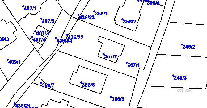 Parcela st. 357/2 v KÚ Mokrá Hora, Katastrální mapa