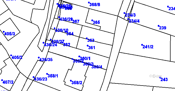 Parcela st. 361 v KÚ Mokrá Hora, Katastrální mapa