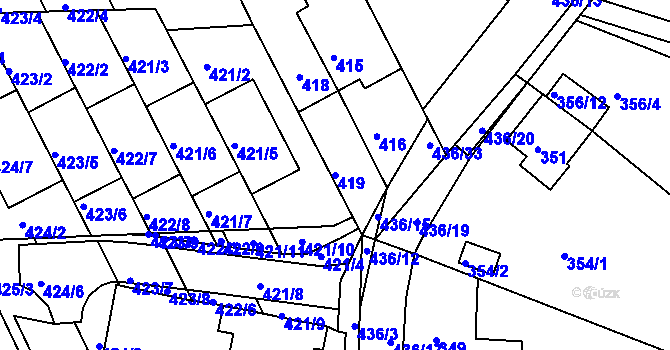 Parcela st. 419 v KÚ Mokrá Hora, Katastrální mapa