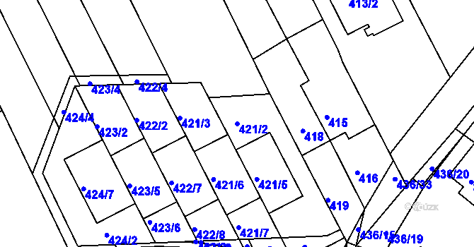 Parcela st. 421/2 v KÚ Mokrá Hora, Katastrální mapa