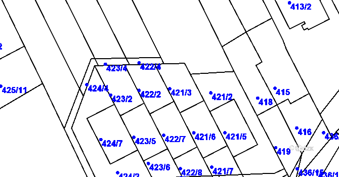 Parcela st. 421/3 v KÚ Mokrá Hora, Katastrální mapa