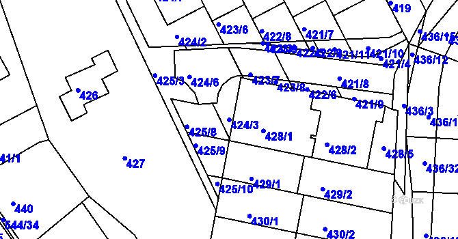 Parcela st. 424/3 v KÚ Mokrá Hora, Katastrální mapa