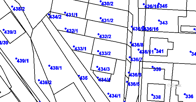 Parcela st. 433/2 v KÚ Mokrá Hora, Katastrální mapa