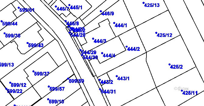 Parcela st. 444/4 v KÚ Mokrá Hora, Katastrální mapa