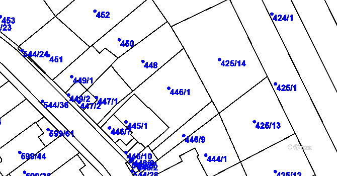 Parcela st. 446/1 v KÚ Mokrá Hora, Katastrální mapa