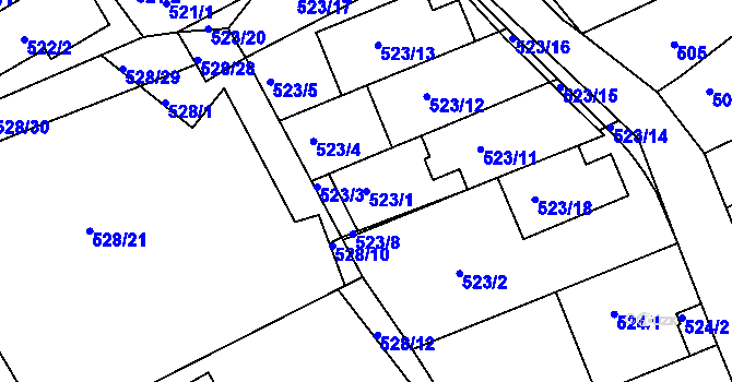 Parcela st. 523/1 v KÚ Mokrá Hora, Katastrální mapa