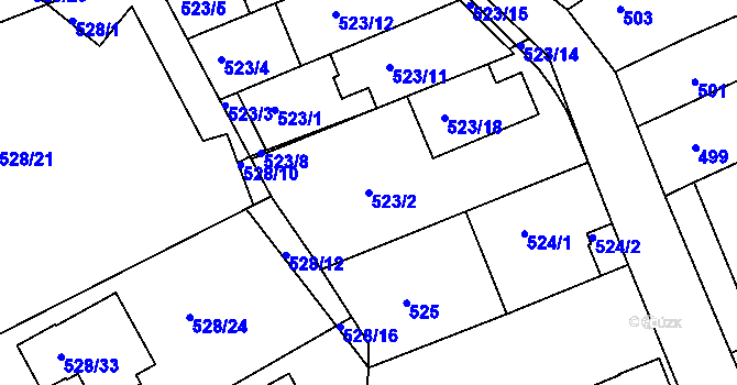Parcela st. 523/2 v KÚ Mokrá Hora, Katastrální mapa