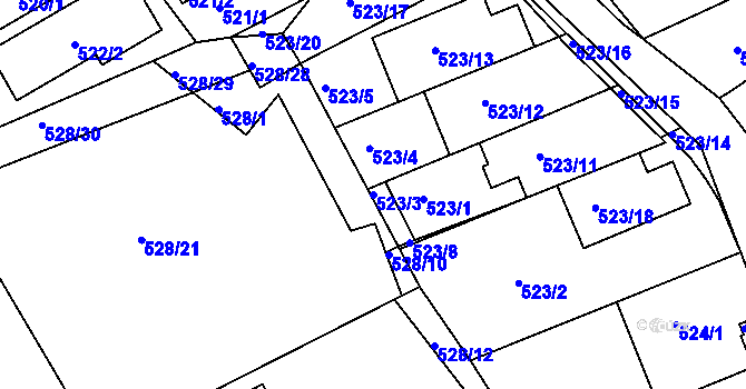 Parcela st. 523/3 v KÚ Mokrá Hora, Katastrální mapa