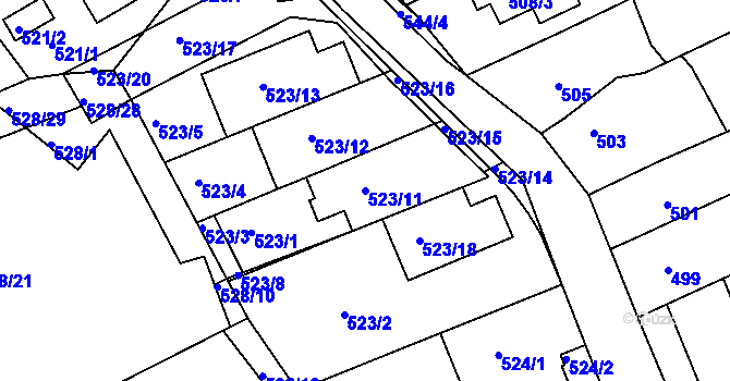 Parcela st. 523/11 v KÚ Mokrá Hora, Katastrální mapa