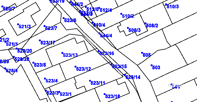 Parcela st. 523/16 v KÚ Mokrá Hora, Katastrální mapa