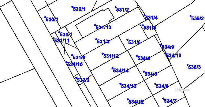 Parcela st. 531/12 v KÚ Mokrá Hora, Katastrální mapa