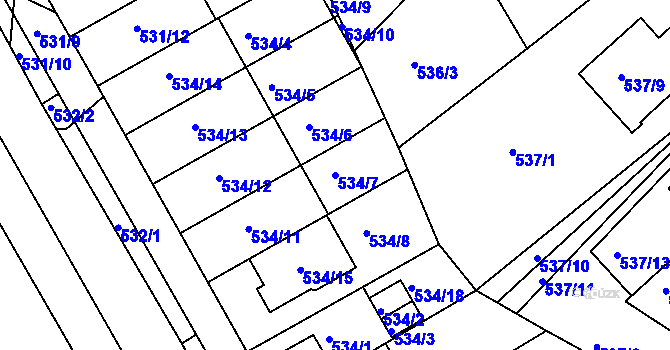 Parcela st. 534/7 v KÚ Mokrá Hora, Katastrální mapa