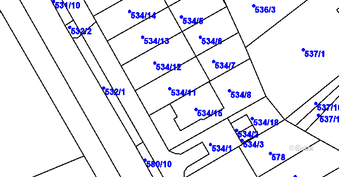 Parcela st. 534/11 v KÚ Mokrá Hora, Katastrální mapa