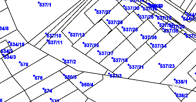 Parcela st. 537/17 v KÚ Mokrá Hora, Katastrální mapa