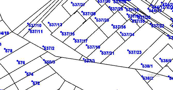 Parcela st. 537/19 v KÚ Mokrá Hora, Katastrální mapa