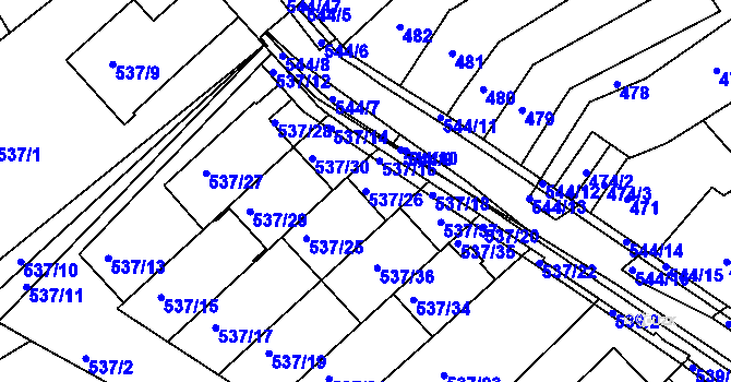 Parcela st. 537/26 v KÚ Mokrá Hora, Katastrální mapa