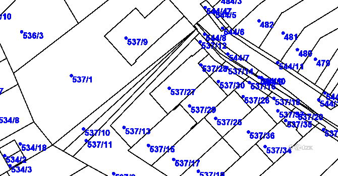 Parcela st. 537/27 v KÚ Mokrá Hora, Katastrální mapa