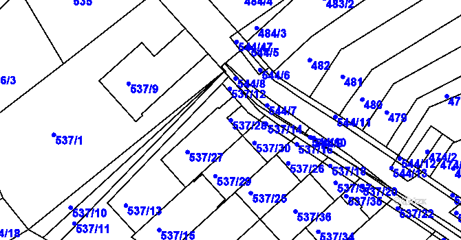 Parcela st. 537/28 v KÚ Mokrá Hora, Katastrální mapa