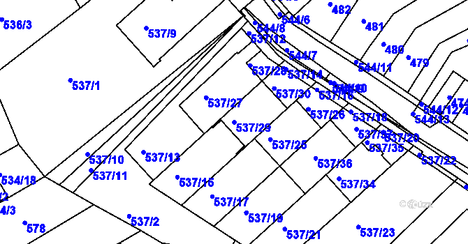 Parcela st. 537/29 v KÚ Mokrá Hora, Katastrální mapa
