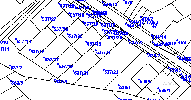 Parcela st. 537/34 v KÚ Mokrá Hora, Katastrální mapa