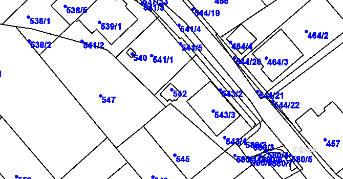 Parcela st. 542 v KÚ Mokrá Hora, Katastrální mapa