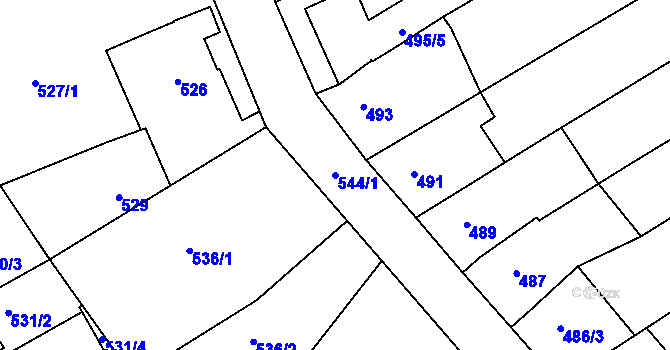 Parcela st. 544/1 v KÚ Mokrá Hora, Katastrální mapa