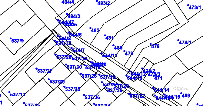 Parcela st. 544/11 v KÚ Mokrá Hora, Katastrální mapa
