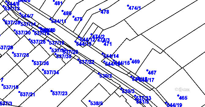 Parcela st. 544/14 v KÚ Mokrá Hora, Katastrální mapa