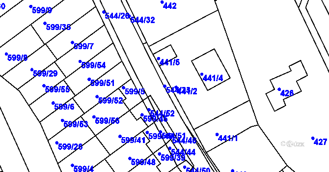 Parcela st. 544/33 v KÚ Mokrá Hora, Katastrální mapa