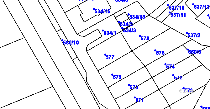 Parcela st. 577 v KÚ Mokrá Hora, Katastrální mapa