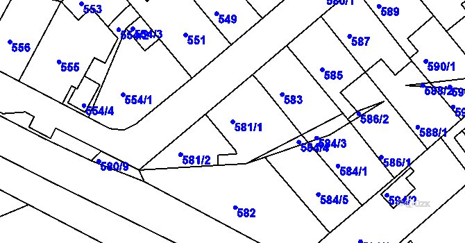 Parcela st. 581/1 v KÚ Mokrá Hora, Katastrální mapa