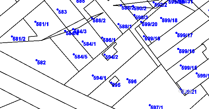 Parcela st. 594/2 v KÚ Mokrá Hora, Katastrální mapa