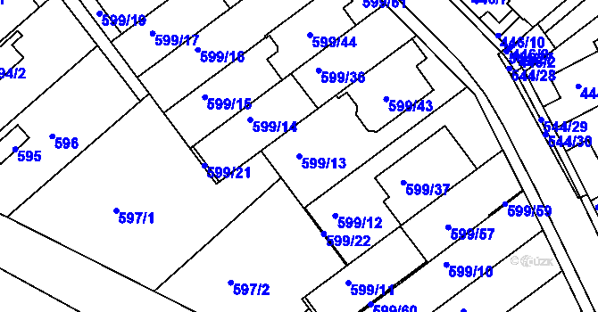 Parcela st. 599/13 v KÚ Mokrá Hora, Katastrální mapa