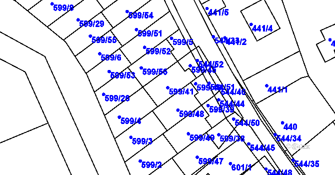 Parcela st. 599/41 v KÚ Mokrá Hora, Katastrální mapa