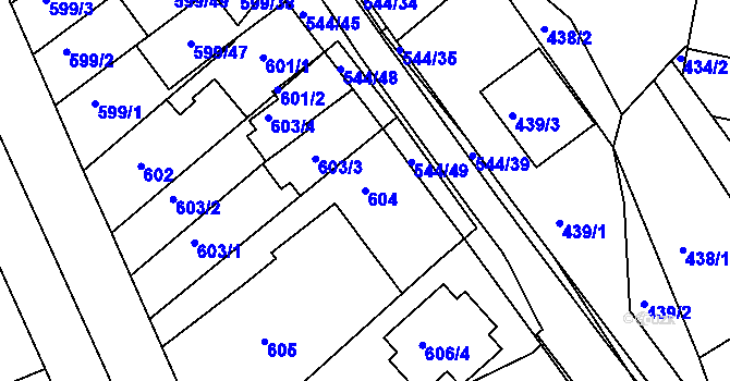 Parcela st. 604 v KÚ Mokrá Hora, Katastrální mapa