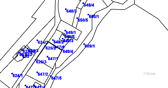 Parcela st. 609/1 v KÚ Mokrá Hora, Katastrální mapa