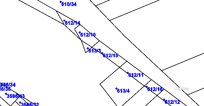 Parcela st. 612/15 v KÚ Mokrá Hora, Katastrální mapa