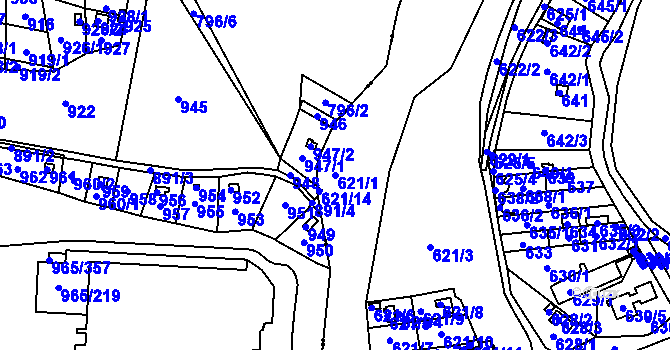 Parcela st. 621/1 v KÚ Mokrá Hora, Katastrální mapa