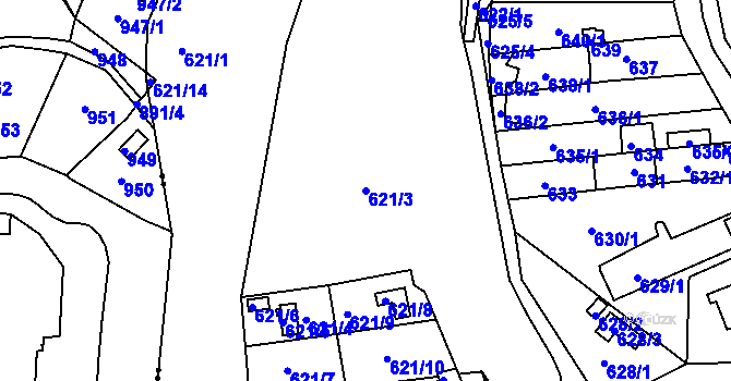Parcela st. 621/3 v KÚ Mokrá Hora, Katastrální mapa