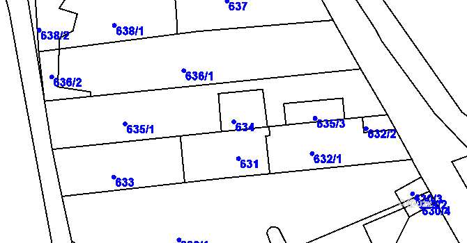 Parcela st. 634 v KÚ Mokrá Hora, Katastrální mapa