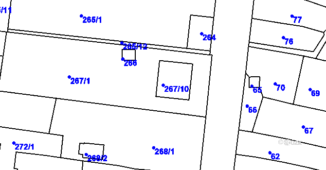Parcela st. 267/10 v KÚ Mokrá Hora, Katastrální mapa